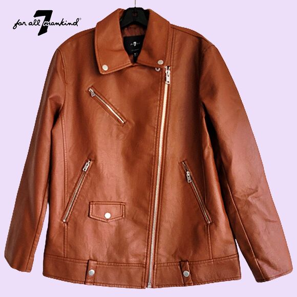 7 for All Mankind NEW Oversize Various Zippers Faux Leather Jacket M - Picture 1 of 12